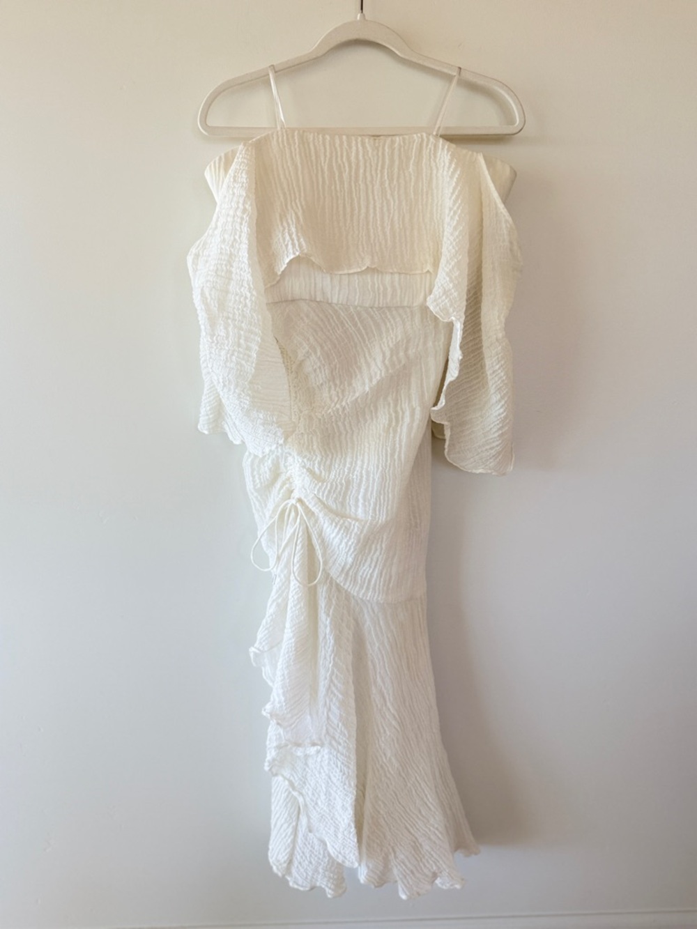C/MEO Collective Sacrifices Gauze Ruffle Midi Dress Ivory Off Shoulder Large L - Picture 4 of 16